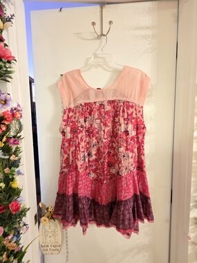 Free People Pink Patchwork Floral Tunic Top